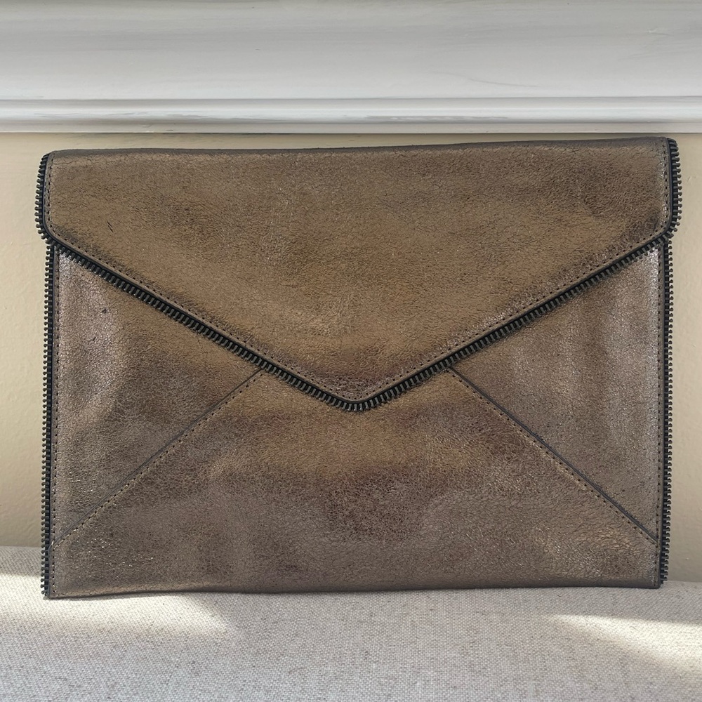(Never before used) METALLIC Rebecca Minkoff Leo Envelope Clutch Purse, Leather